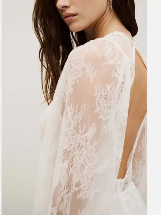 Alice & Olivia Delia Lace Ruffled Tunic Minidress - Picture 8 of 15